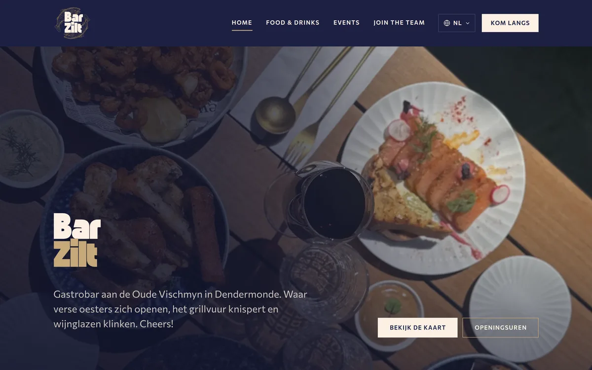 Bar Zilt, zeevruchtenbar in Dendermonde. Website gebouwd door Cloudpage.