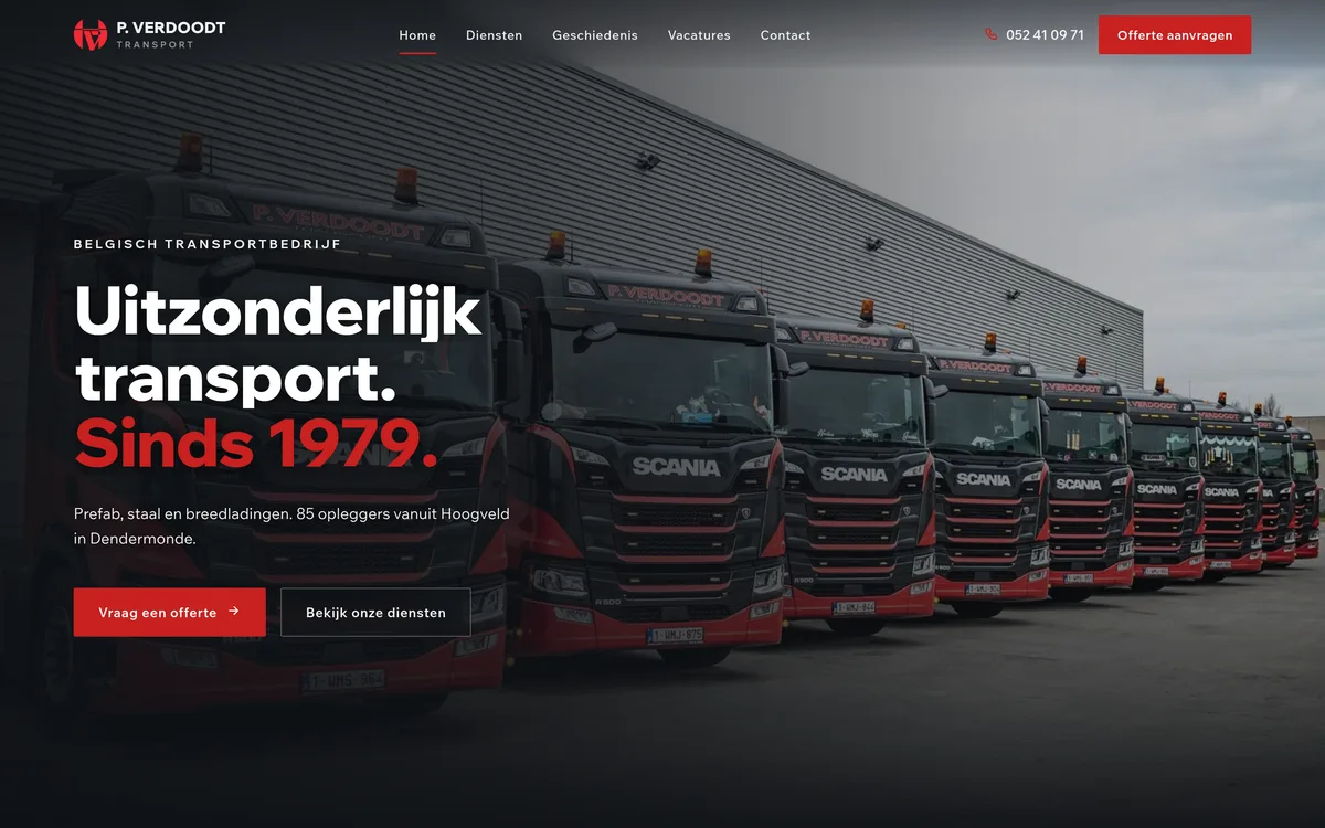 P. Verdoodt NV, transport in Dendermonde. Website gebouwd door Cloudpage.